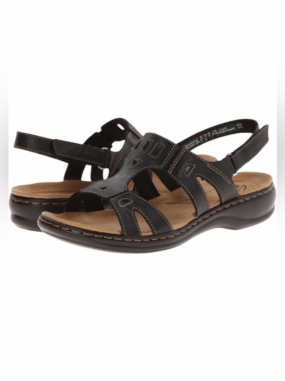 Clarks Leisa Leather Comfort Black Slingback Sandals. Size 6.
